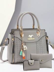 Elegant Embroidered Women's Handbag - With Detachable Shoulder Strap, Zipper Closure, Lake Blue/White/Red/Black, Non-Fading, Gold-Tone Hardware, Elegant Daily Choice | Handbag | Detachable Shoulder Strap - Black - View 8