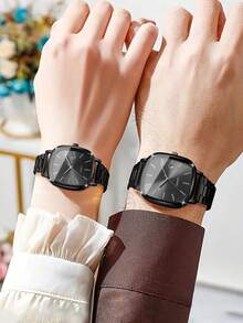 2 件/套时尚情侣简约表盘日历石英腕表，经典时尚精准（不含表盒）