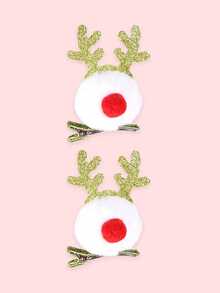 2/4 piezas Clips para el pelo de mascota de reno navideño de peluche brillante, adecuados para uso diario y días festivos