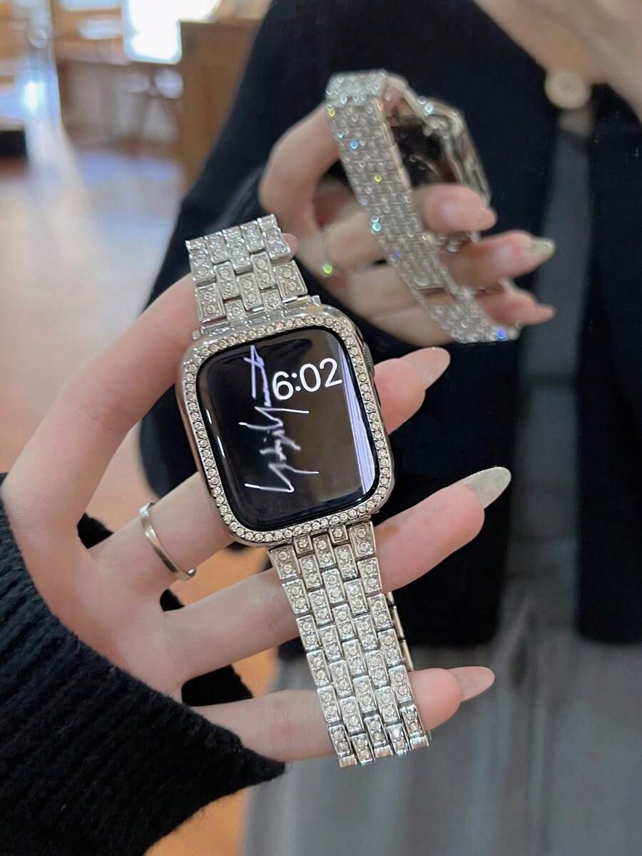 1 件兼容 表带 Apple Watchband 38mm 40mm 41mm 42mm 44mm 45mm 46mm 49mm，女士银饰闪亮钻石和水钻可替换金属表带兼容 Ultra 2/Ultra Series 11/10/9/8/7/6/5/4/3/2/1/SE，兼容 配件。智能表带