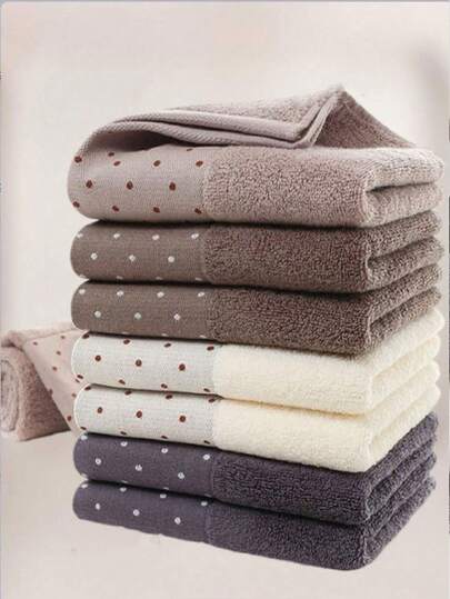 1pc Polka Dot Printed Towel, Minimalist Contrast Color Design, 34*73cm Rectangular, Soft Touch Super Fiber Fabric, Unisex, High Absorbency, Quick Drying, Non-Fading, Suitable For Couples, Adults, Men, Women, Multipurpose Face Towel/Hand Towel, Applicable For Bathroom, Hotel, Gym, Travel, Kitchen, Barber Shop, Beauty Salon, Etc.