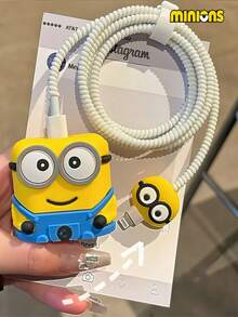 Minions 1pc Minions Silicone Material, Drop-Resistant And Break-Resistant Design, Cartoon Pattern, Creative Mouthpiece, Cute Charger Case, Data Cable Case, Suitable For Mobile Phone Charger Decoration Accessories, Party Gifts