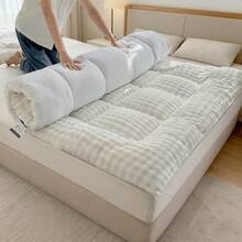 Japanese Rabbit Velvet Mattress Topper Queen - Winter Warm Floor Mattress Pad, Super Soft Thickened Bed Pad, 150x200cm Plush Roll-Up Sleeping Mat For Dorm & Home (White/Grey) - trắng - Xem 2