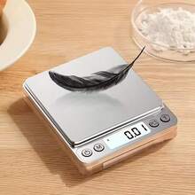 Stainless Steel Digital Kitchen Scale With LCD Display, Accuracy Ranging From 0.1 Grams To 3000 Grams, Comes With 2 Fruit, Jewelry, And Food Weighing Trays, Battery Powered (AAA), Jewelry Weighing | Stylish Design | Sturdy And Durable - 銀色 - 查看 1