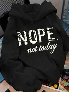 Hoodie mujer sudadera con capucha y bolsillo canguro estampado al frente Nope not today Frase letras - Negro - Ver 1