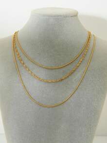 Unisex Stainless Steel Layered Twisted Chain Necklace Minimalist Fashion Jewelry - Vàng - Xem 4