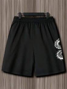 Japanese Dragon Bermuda Shorts 100% Cotton Creative Look With A Comfortable Touch - 黑色 - 查看 2