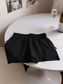 1 件女童/青少年休闲纯色户外运动健身短裤，夏季