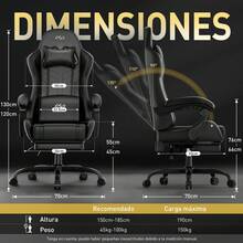 HLDIRECT Gaming Chair With Pocket Spring Cushion, Video Game Chair, Gaming Computer Chair, Ergonomic Chairs For Adults With Headrest And Lumbar Support, Swivel PU Leather Office Chair, Black - màu đen - Xem 3