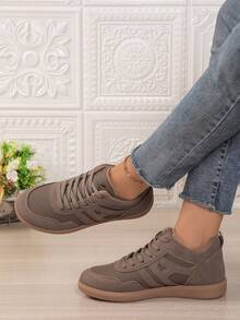 1 Pair Breathable Lace-Up Casual Sneakers, Versatile Running Shoes, Fashion Unisex Trainers Suitable For Spring, Summer, Autumn - Brown - View 2