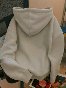 Sudadera con capucha gruesa para mujer Unitalla  con estampado , de estilo casual y sencillo, adecuada para otoño/invierno - Gris - Ver 2