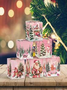 6 pièces Boîtes cadeaux de Noël roses, boîtes à friandises de Noël, petites boîtes à bonbons de Noël, faveurs de fête de Noël, décoration de fête de vacances d'hiver