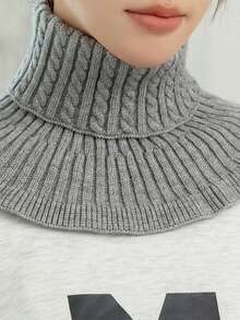 1pc Women Solid Color Knitted Neck Warmer, Knitted High Collar Scarf With Floral Trim, Thick Warm Neck Gaiter For Autumn/Winter, Multiple Colors Available, Casual & Versatile For Dress - Multicolor - View 6