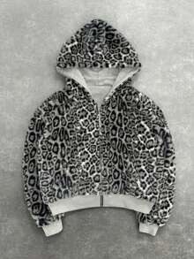 2025 European And American New Autumn And Winter Collection Hooded Sweatshirt With Reversible Retro Leopard Print Zipper Hoodie And Loose Top