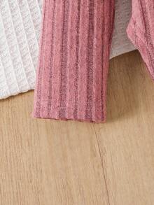 Conjunto de top de manga larga acanalado de unicolor + pantalones para niñas - Rosa Pálido - Ver 5