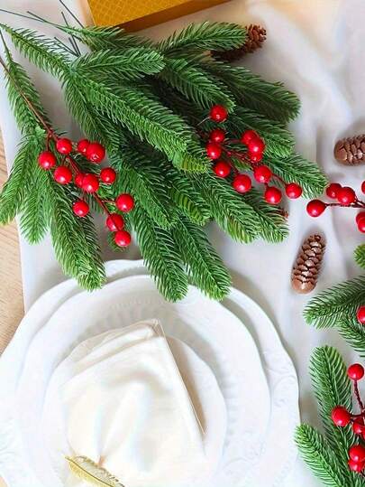 5/10/30/50PCS Artificial Pine Branches, Christmas Artificial Pine Branches, Home Decor, Diy Wreath, Green Plants Pine Needles DIY Accessories, Table Decoration, Centerpieces, Artificial Flowers,Plastic Flowers, Valentine Day, Gift, Fake Plants, Christmas Decorations, Room Decor Christmas.
