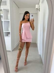 Women's Set Blouse And Shorts Skirt In Tailored Marrant Women's Fashion Elegant Chic Simple Casual Elegant - 淺粉色 - 查看 3