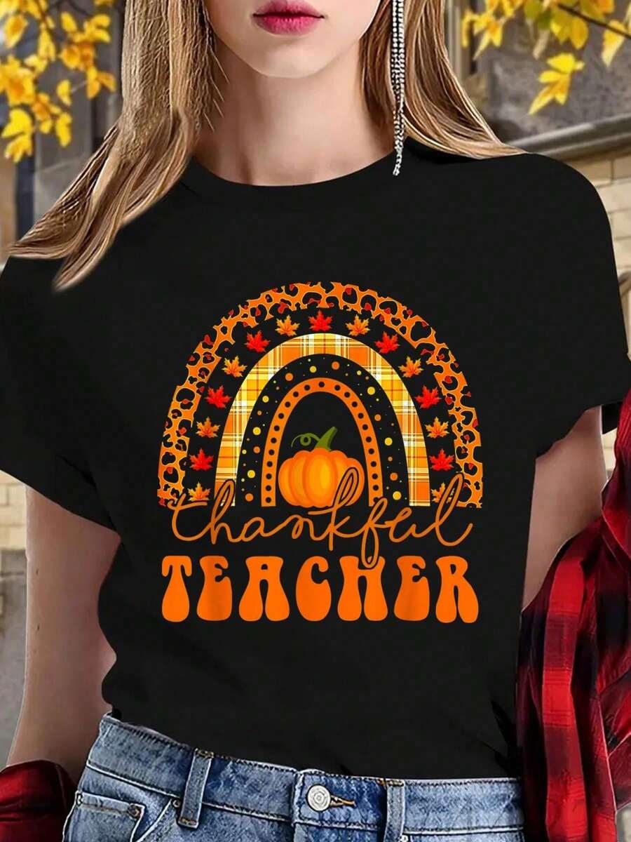 100% Algodón Camiseta Unisex Vintage Agradecido Gracias Turquía Calabaza Feliz Día de Acción de Gracias-Camiseta Conjuntos de Verano Mujeres Cuello Redondo Arte Moda Mujeres y Hombres Camiseta Negra -100% Algodón Camisetas Gráficas Hombres, Tops de Verano - Negro 7 - Ver 1