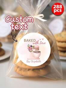 1-288pcs Customized Retail Store Labels, Customized Stickers, Customized Text Round Stickers - Personalized Self-Adhesive Labels, Suitable For Gift Bags, Sweets And Baked Goods Packaging Boxes, Floral Patterns, Printed With "Baked With Love" Text, Can Be Used As Gift Bag Stickers, Thank You Stickers, Bachelor Party Labels, Envelope Stickers, Invitation Stickers. ,Kids-Activity - Multicolor - View 85
