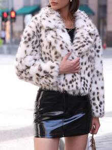 Women Leopard Print Faux Fur Coat, Autumn/Winter - Leopard Apricot - View 4