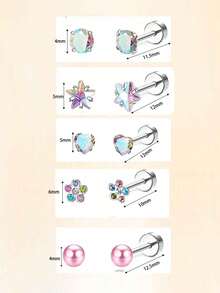 5 Cặp/Bộ Bông Tai Đinh CZ Unisex Cho Tai Nhạy Cảm 20g/0.8mm Bông Tai Sụn Phẳng Phía Sau Tragus Trang Sức Xỏ Khuyên Cho Dái Tai Xỏ Khuyên Sụn Tai Bằng Thép Không Gỉ 316L - sụn tai - Xem 13