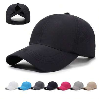2pcs/Set Women's Adjustable Ponytail Baseball Cap, Quick-Dry Sports Cap With UV Protection, Suitable For Running, Hiking, Golf, Fishing For Men And Women