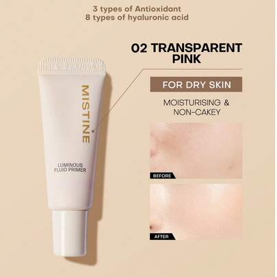 MISTINE 1pc 5g Mini Hydrating Primer, Suitable For All Skin Types, Infused With 8 Types Of Hyaluronic Acid And Vitamin B5, Perfectly Preps Skin For Smooth Makeup Application