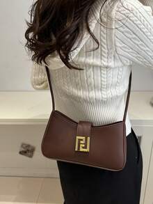 Bolso de hombro de unicolor de moda casual/de oficina para mujer, bolso cruzado portátil adecuado para citas, compras, regalo