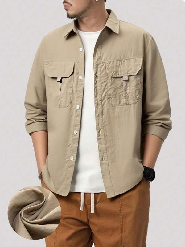 YINGHU Plus Size Men's Utility Jacket, Outdoor Casual Sports Loose Fit Windbreaker, Suitable For Spring/Autumn Hiking, Fishing, Gift