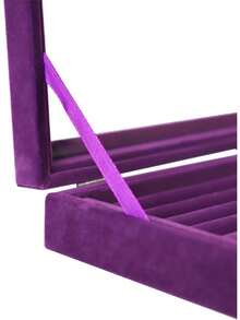 Jewelry Box Rings Organizer Tray Slots Velvet Jewelry Earring Storage Box With Transparent Lid Jewelry Display Girls Women (Purple) - Black - View 5
