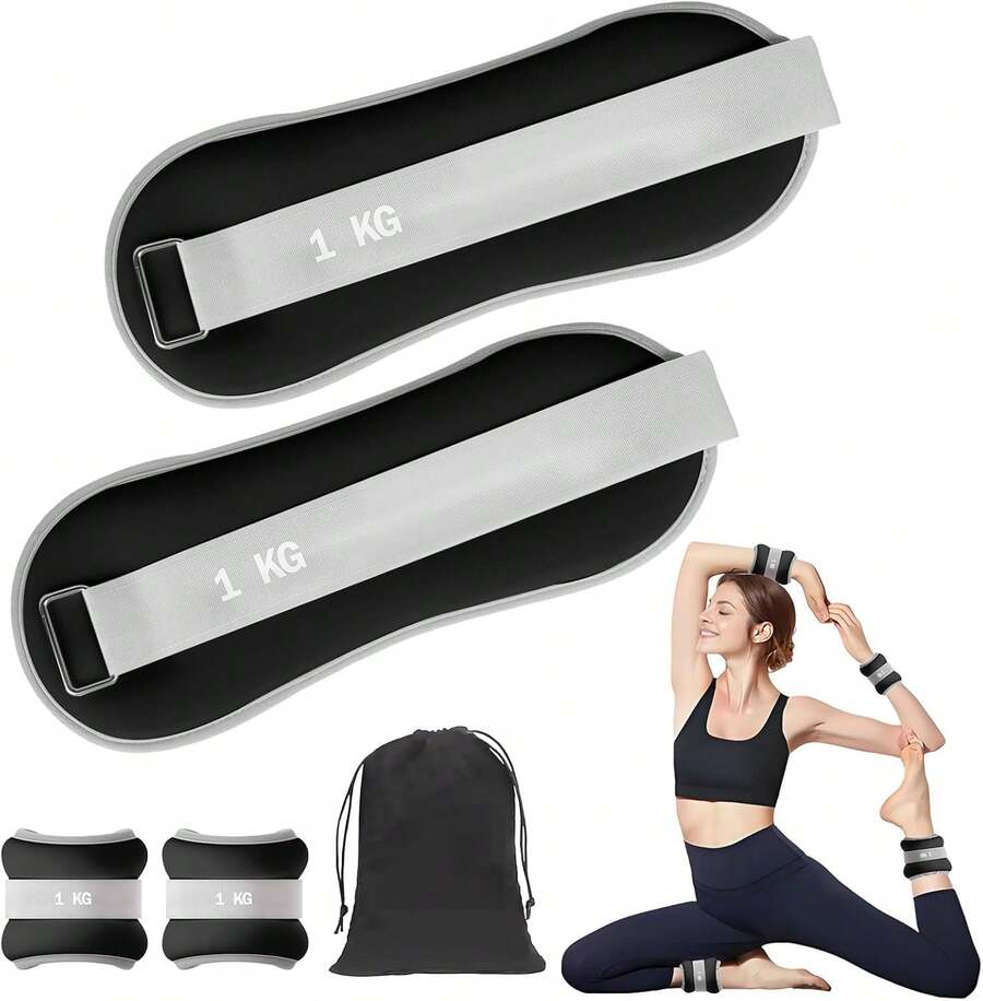 Polainas para Tobillo 1kg, 2 pcs Pesas Para Tobillos, Gimnasio Polainas para Muñecas, Polainas Ajustables de Peso, Correr y Entrenamiento de Fuerza para Mujeres Hombres - Negro - Ver 1