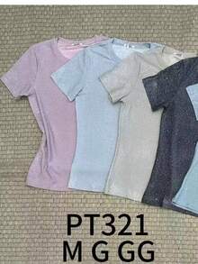 Short Sleeve Lurex Blouse With Shine - Màu Xám nhạt - Xem 2