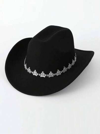 1 Peça Chapéu de Aba Larga com Decoração de Strass Unissex de Cor Sólida, Novo Headband de Coroa Brilhante Chapéu de Cowboy Ocidental, Chapéu Fedora Retrô Versátil e da Moda, Adequado para Festa com Tema Ocidental, Festa de Noivado, Cerimônia de Formatura, Baile de Máscaras, Festivais, Aniversários, Festivais de Música, Uso em Todas as Estações