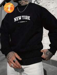 Plus Size Men's New Emo Pattern Graphic Sweatshirt, Street Fashion Casual Pullover Sweatshirt, Suitable For Daily Wear, Fall Winter, Long Sleeve Top - Black - View 1