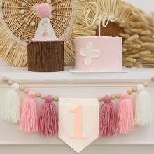Pink Handmade 1st Birthday High Chair Banner With Wild One Cake Topper 1st Birthday Cone Hat Happy Birthday Party Decorations For Baby Girls Photoshoot Props Photo Props