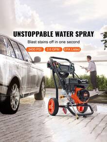 Portable Gas Pressure Washer, 3400PSI High Pressure Washer, 2.6 GPM Gas Powered Pressure Washer, Cordless Pressure Cleaner With 5 Quick Connect Nozzles, Spray Gun & Extension Wand For Cleaning Cars, Homes, Driveways, Patios, Fences - 彩色 - 查看 3