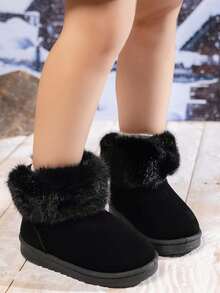 1 Pair Girls' Winter New Soft Bottom Fashion Versatile Outdoor Anti-Slip Warm Snow Boots - Black - View 5