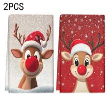 2 pièces/100 pièces Tissu de cuisine à motif de cerf, convient pour la décoration intérieure des restaurants, cuisines et salles de bains, la décoration de banquet, les cadeaux de fête et peut être offert en cadeau