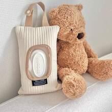 1 Simple Car Mounted Home Tissue Storage Bag, Baby Stroller, Cute Wet Wipes Hanging Bag, Easy To Draw, Portable Storage Bag - Beige - View 3
