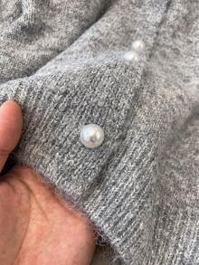 女士纯色蕾丝边休闲长袖针织开衫，简约时尚针织纽扣领，秋冬上衣，适合秋冬季穿着。女士工作衬衫，女士正式衬衫，端庄韩式风格，宽松舒适的纯色休闲日常外套，哥特风女装度假装。 - 灰色 - 查看 5