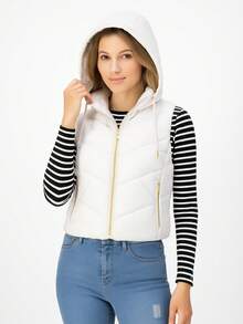 SAKERS OUTDOOR CLOTHING Chaleco informal de cuello alto para mujer, con bolsillos con cremallera, largo regular, tejido revestido, ligeramente elástico Chaleco Acolchado Dama Invierno Casual Moda, Capucha Sakers - Blanco - Ver 2