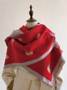 1条女士可爱小鸟图案提花仿羊绒保暖围巾，时尚百搭空调房毯，优雅披肩，适合秋冬季服装搭配。 - 彩色 - 查看 11