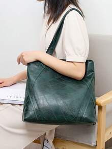 Elegante Tragetasche mit großer Kapazität für Frauen - Weiche synthetische Leder Schultertasche mit sicherem Reißverschluss, stilvollem Muster und festen Trägern in Dunkelgrün/Schwarz - perfekt für den Arbeitsweg und den täglichen Gebrauch