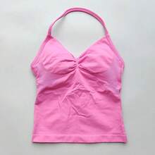 NO LOGO Women's Longline Strappy Backless Gym Top Scrunch Workout Open Back Bra Tank Top For Running Yoga Shirt - 深海 - 查看 9
