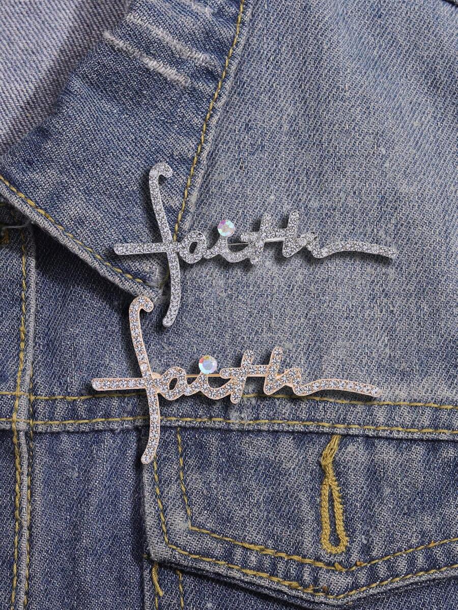 1pc Fashionable Letter Faith Cross Brooch, Unisex Pin For Clothing, Bags And Accessories Pins(Without Box) - Brooch - View 1