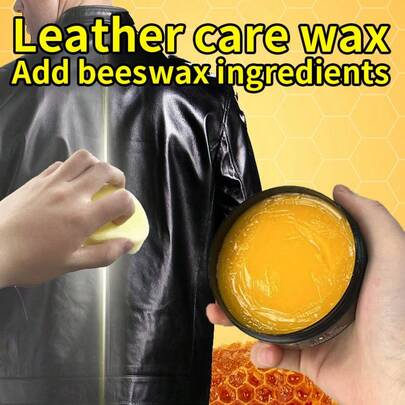 138克皮革护理蜂蜡油，适用于皮夹克、皮包、沙发、皮鞋等，大容量，附赠海绵。清洁并滋养皮革。