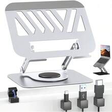 GALASALA Soporte para Laptop Acero Carbono, Base para Laptop Portátil Plegable Antideslizante y Estable, Base Enfriadora para Laptop Stand con báse Giratoria de 360 °   y Altura Ajustable, PC/Tabletas - Plata - Ver 13