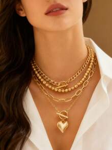 1 Set de collar decorativo con estilo europeo y americano de hip-hop, eslabón cubano, eslabón OT, y forma de corazón, adecuado para varias ocasiones