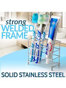 Toothbrush Holder For Bathrooms, 5 Slots Black Stainless Steel Modern Bathroom Organizer With Toothpaste Groove For Modern Home Sanitation Storage And Organizer