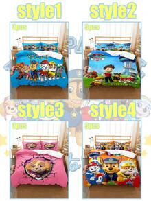Paw Patrol Themen 3D digital bedruckter Cartoon und Animation Bettwäsche-Set mit drei Teilen,  Bettwäsche,  Bettbezüge,  Kissen, Halloween, Thanksgiving, Weihnachten, Geburtstags-Party Dekorationen, kleine Geschenke für Freunde und Familie bei Partys und Treffen - Verschiedenfarbig - Übersicht 4